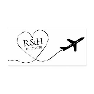 Travel Destination Wedding Airplane Heart Monogram Self-inking Stamp