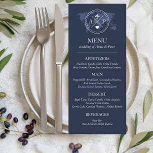 Travel Destination Wedding Navy Blue Passport  Menu