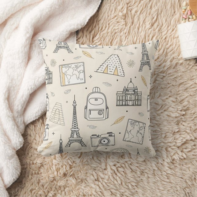 Travel Doodle Seamless Pattern Cushion (Blanket)