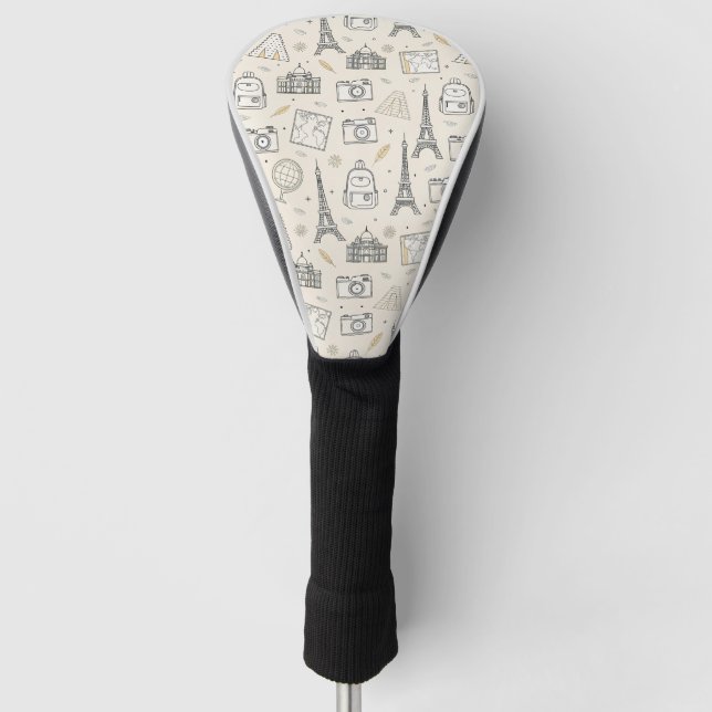 Travel Doodle Seamless Pattern Golf Head Cover (Front)