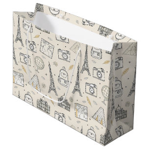 Travel Doodle Seamless Pattern Large Gift Bag