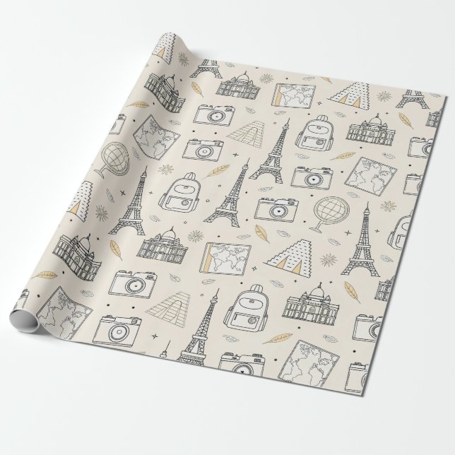 Travel Doodle Seamless Pattern Wrapping Paper (Unrolled)