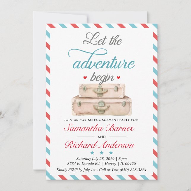 Travel Engagement Invitation Suitcase Adventure (Front)