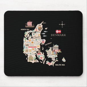 Travel Europe Denmark Map Copenhagen Danish Family Mouse Pad