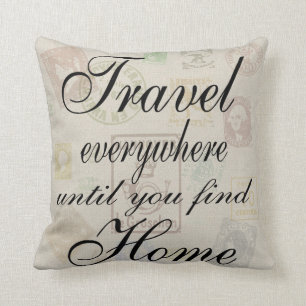 Travel Everywhere - Vintage Stamp Pillow