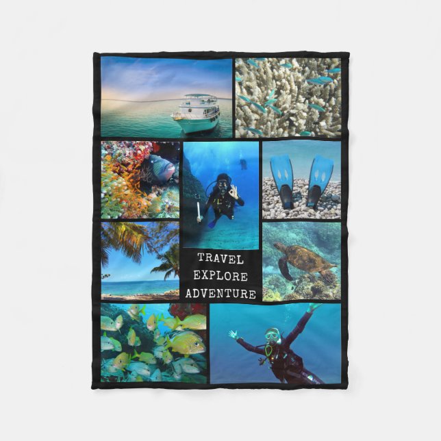 TRAVEL EXPLORE ADVENTURE Photo Collage Photography Fleece Blanket (Front)
