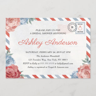 Travel Floral Postcard Bridal Shower Invitation