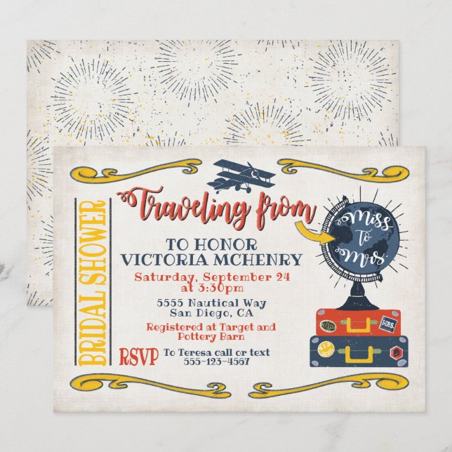 Travel From Miss to Mrs. Bridal Shower invitation (Front/Back)