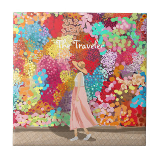 Travel girl colourful ceramic tile