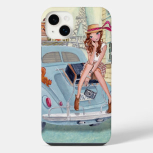 Travel Girl Paris Vintage Chic Illustration iPhone 14 Plus Case
