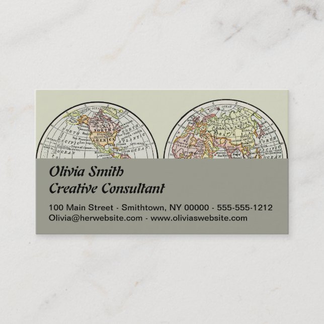 Travel Globe Map Earth 1916 World Atlas  Business Card (Front)