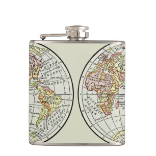 Travel Globe Map Earth 1916 World Atlas  Hip Flask