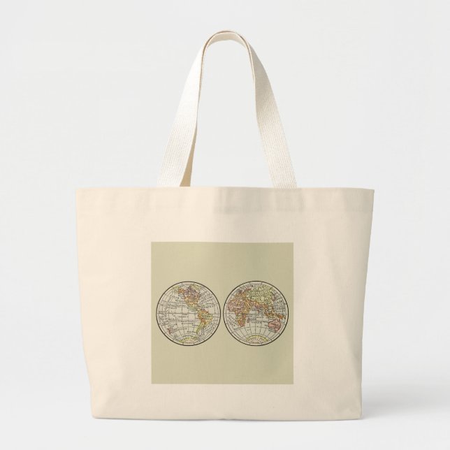 Travel Globe Map Earth 1916 World Atlas  Large Tote Bag (Front)