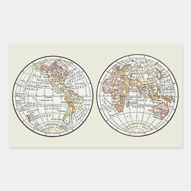 Travel Globe Map Earth 1916 World Atlas  Rectangular Sticker (Front)