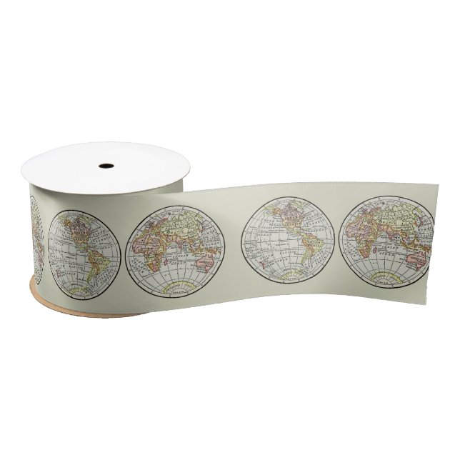 Travel Globe Map Earth 1916 World Atlas  Satin Ribbon (Spool)