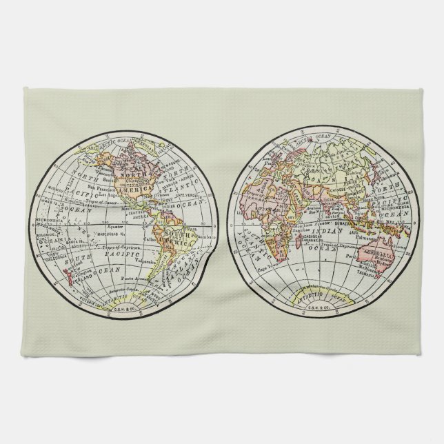Travel Globe Map Earth 1916 World Atlas  Tea Towel (Horizontal)