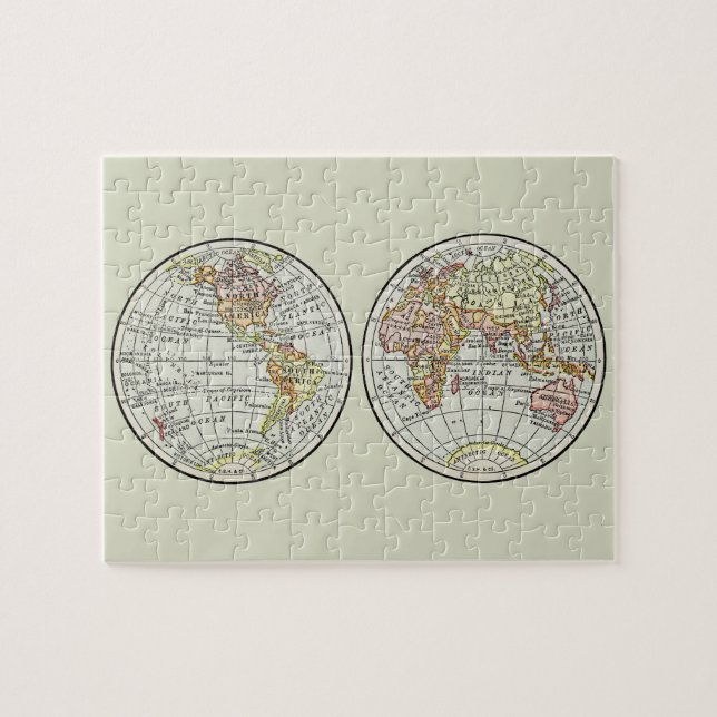 Travel Globe Map Earth 1916 world hemispheres Jigsaw Puzzle (Horizontal)