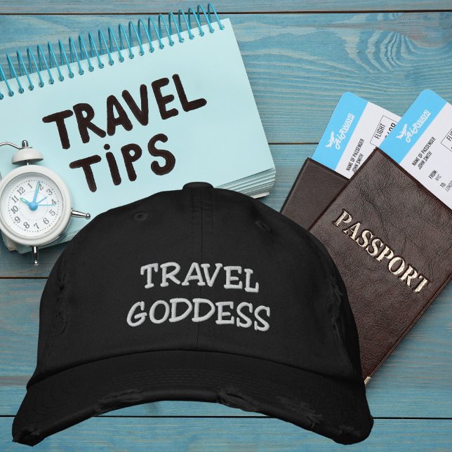 Travel Goddess Typography, Wanderlust, Simple Embroidered Hat (Creator Uploaded)