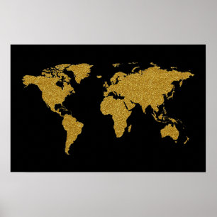 travel golden world map poster