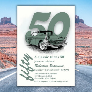 Travel Green Classic Car Turns 50th Birthday Invitation