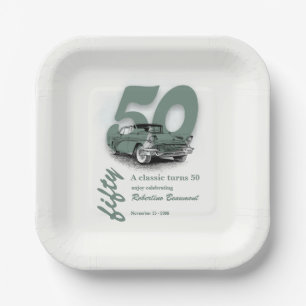 Travel Green Classic Car  Turns 50th Birthday Paper Plate