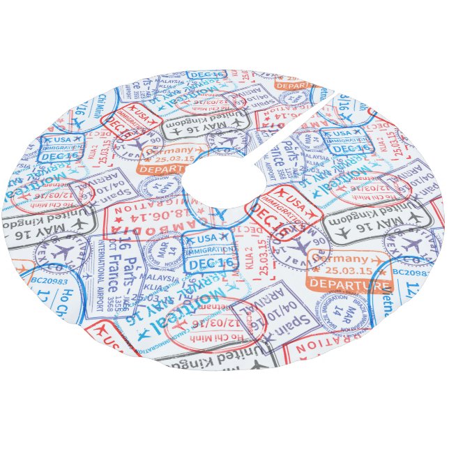 Travel icon brushed polyester tree skirt (Angled)