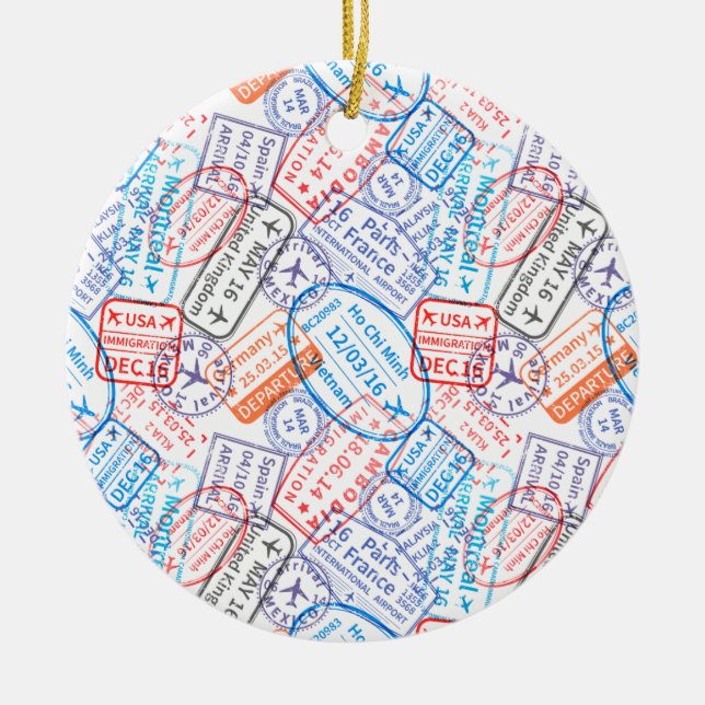 Travel icon ceramic ornament (Front)