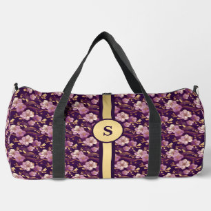 Travel in Elegance: Custom Gold and Purple Asian Duffle Bag