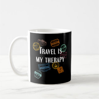 Travel Is My Therapy Distressed World Traveller Pa Coffee Mug