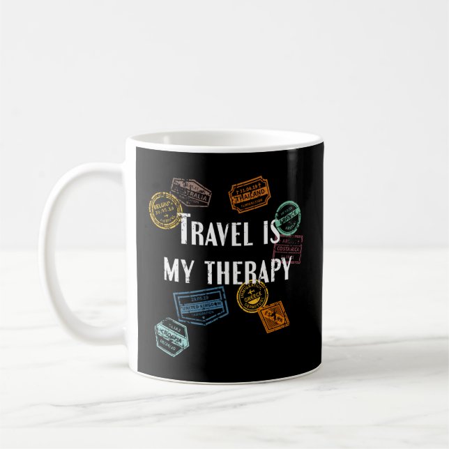 Travel Is My Therapy Distressed World Traveller Pa Coffee Mug (Left)