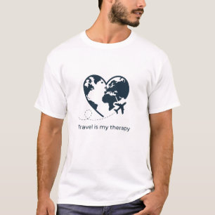 Travel Is My Therapy World Map Heart Airplane T-Sh T-Shirt