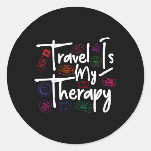 Travel Is My Therapy World Traveller Passport Stam Classic Round Sticker