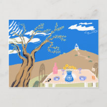 Travel keepsake Greek afternoon olive tree scene