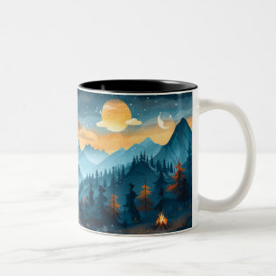 travel landscape in forest camping with trees and  Two-Tone coffee mug