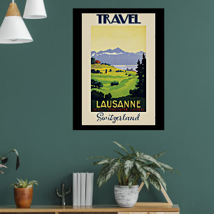 Travel Lausanne, Switzerland vintage poster, Poster