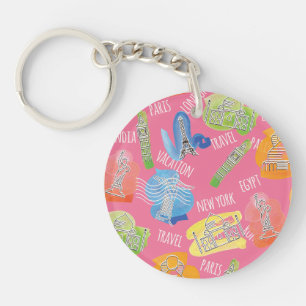 Travel Locations Pattern Key Ring