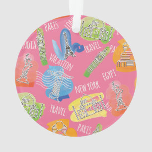 Travel Locations Pattern Ornament