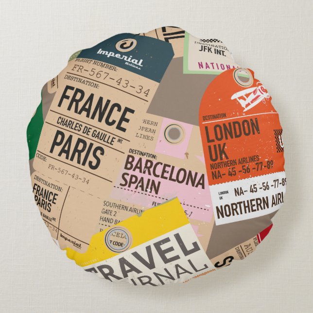 Travel Locations Pattern Round Cushion (Back)
