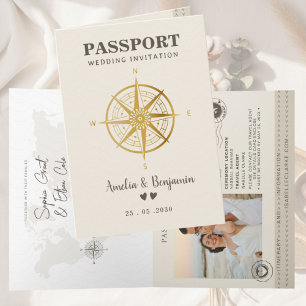 Travel love Theme Passport Destination Wedding Invitation