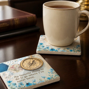 Travel Lover Golden Compass Stone Coaster