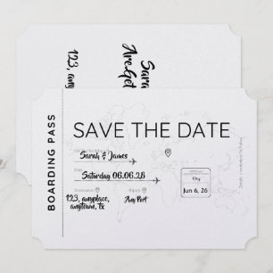 travel lover save the date boarding pass