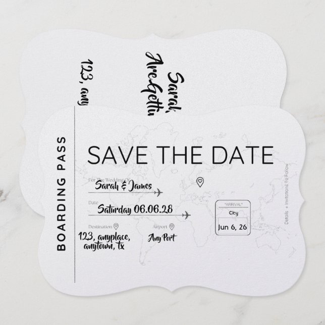 travel lover save the date boarding pass (Front/Back)
