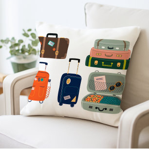 Travel Luggage Cute Suitcase Throw Pillow