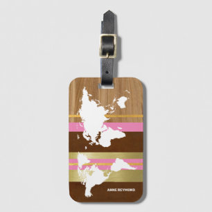 travel luggage tag of world map with stripes