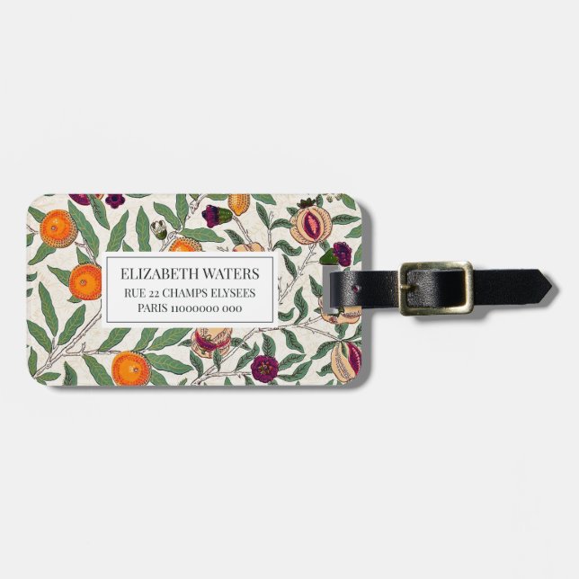 TRAVEL LUGGAGE TAG : WILLIAM MORRIS : POMEGRANATES (Front Horizontal)