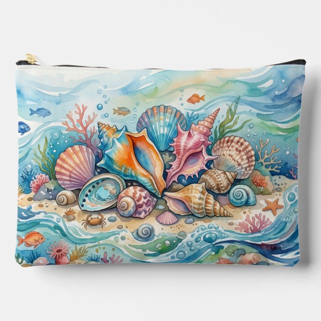 Travel Makeup Pouch for Shell Lovers Ocean Water (Front)