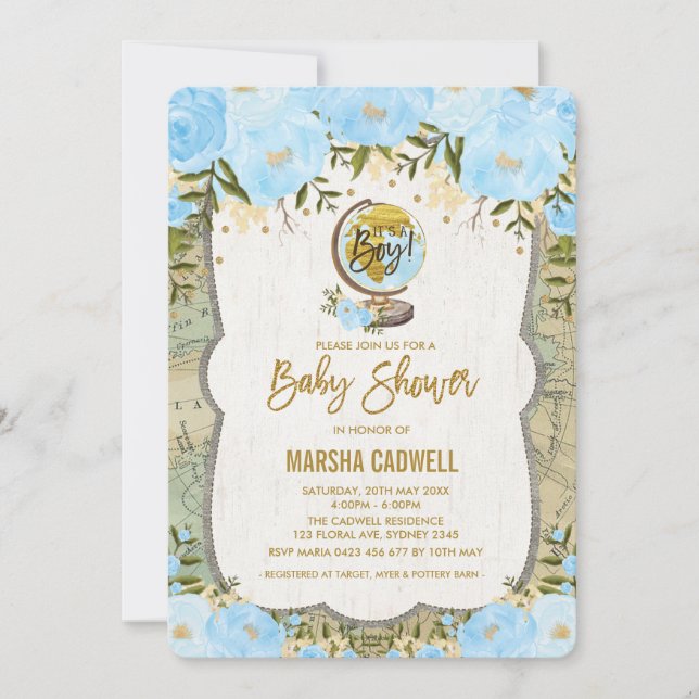 Travel Map Baby Shower Adventure Globe Invitation (Front)