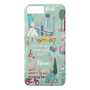 Travel map New York Rome   Iphone 7 plus Case