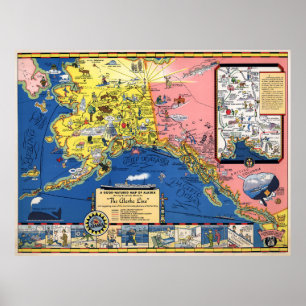 TRAVEL MAP of ALASKA 1934 Poster
