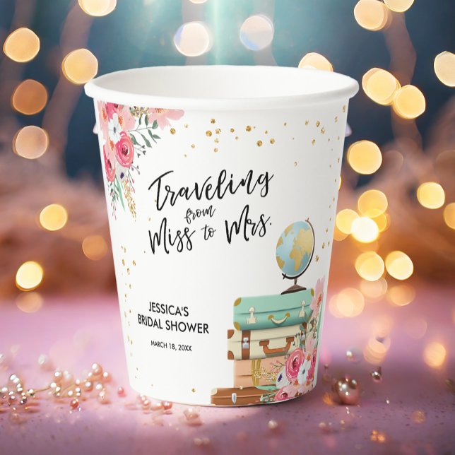 Travel Miss to Mrs Adventure Floral Bridal Shower Paper Cups (Creator Uploaded)